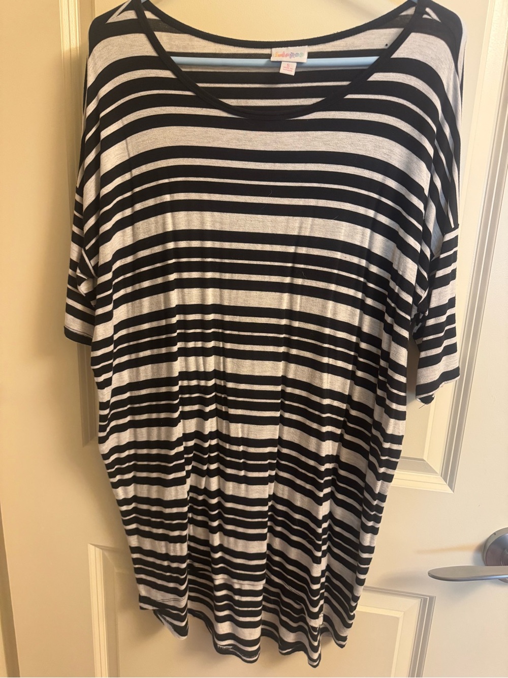 LuLaRoe Black and White Striped Midi Dress